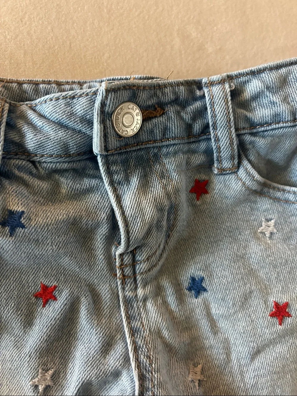 Cat & Jack Light Blue Denim Shorts with Red, White & Blue Star Embroidery